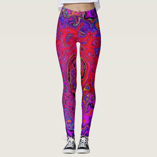 Trippy Red und Lila Abstrakt Retro Liquid Swirl Leggings (Vorderseite)