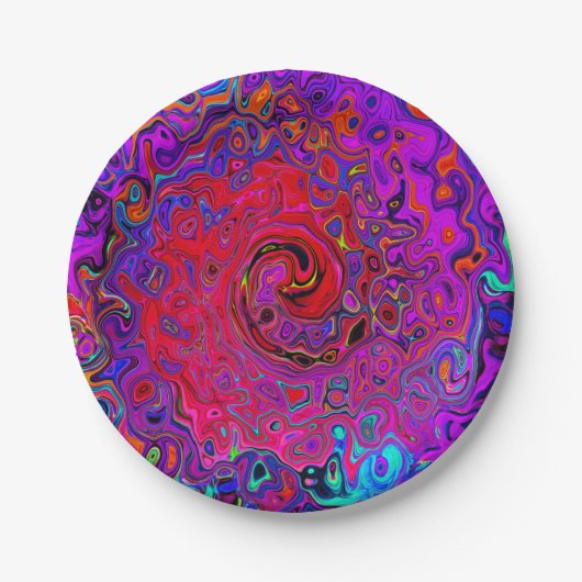 Trippy Red und Lila Abstrakt Retro Liquid Swirl Pappteller (Vorderseite)