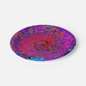Trippy Red und Lila Abstrakt Retro Liquid Swirl Pappteller (Schrägansicht)