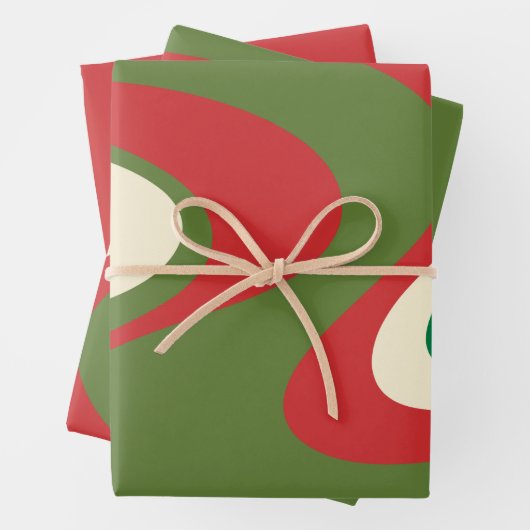 Trippy Retro 60er 70er Swirbeln Abstrakt Xmas Red Geschenkpapier Set (Beispiel)
