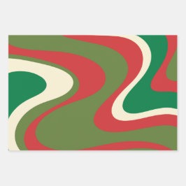 Trippy Retro 60er 70er Swirbeln Abstrakt Xmas Red Geschenkpapier Set