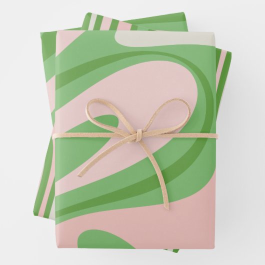 Trippy Retro Boho Abstrakte Muster grün und rosa Geschenkpapier Set (Beispiel)