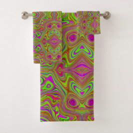 Trippy Retro Chartreuse Magenta Abstraktes Muster Badhandtuch Set