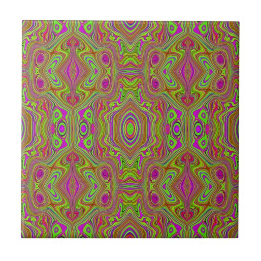 Trippy Retro Chartreuse Magenta Abstraktes Muster Fliese (Vorderseite)