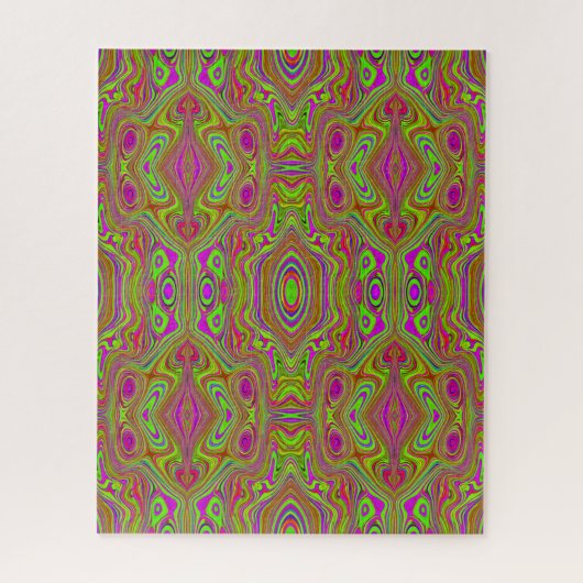 Trippy Retro Chartreuse Magenta Abstraktes Muster Puzzle (Vertikal)