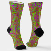 Trippy Retro Chartreuse Magenta Abstraktes Muster Socken (Gewinkelt)