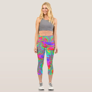 Trippy Retro Lebendige Neon Regenbogen Fraktal Kun Capri Leggings