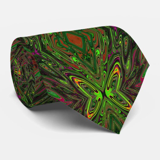 Trippy Retro Lime Green Abstrakt Butterfly Krawatte (Gerollt)