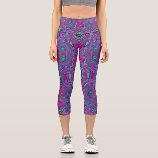 Trippy Retro Magenta, Blau und Grün Abstrakt Capri Leggings (Vorderseite)