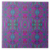 Trippy Retro Magenta, Blau und Grün Abstrakt Fliese (Vorderseite)