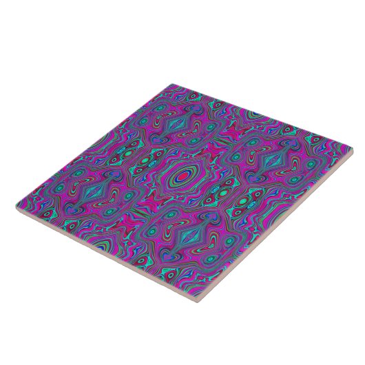Trippy Retro Magenta, Blau und Grün Abstrakt Fliese (Seite)