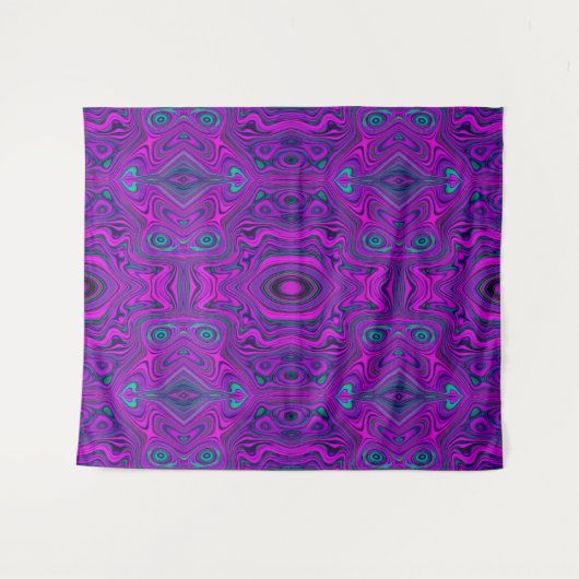 Trippy Retro Magenta und Schwarz Abstraktes Muster Wandteppich (Vorderseite (Horizontal))
