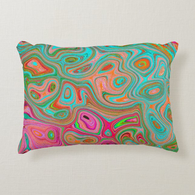 Trippy Retro Orange und Aqua Groovy Abstrakte Kuns Dekokissen (Vorderseite)