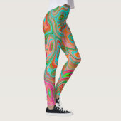 Trippy Retro Orange und Aqua Groovy Abstrakte Kuns Leggings (Rechts)