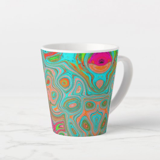 Trippy Retro Orange und Aqua Groovy Abstrakte Kuns Milchtasse (Rechte Ecke)