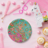 Trippy Retro Orange und Aqua Groovy Abstrakte Kuns Pappteller (Party)