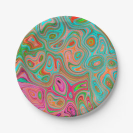 Trippy Retro Orange und Aqua Groovy Abstrakte Kuns Pappteller