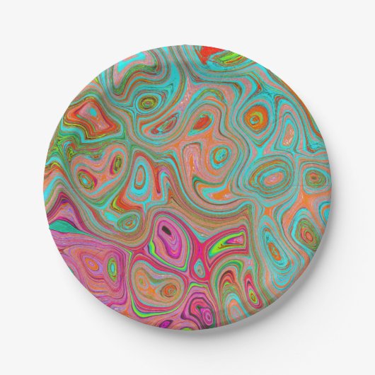 Trippy Retro Orange und Aqua Groovy Abstrakte Kuns Pappteller (Vorderseite)