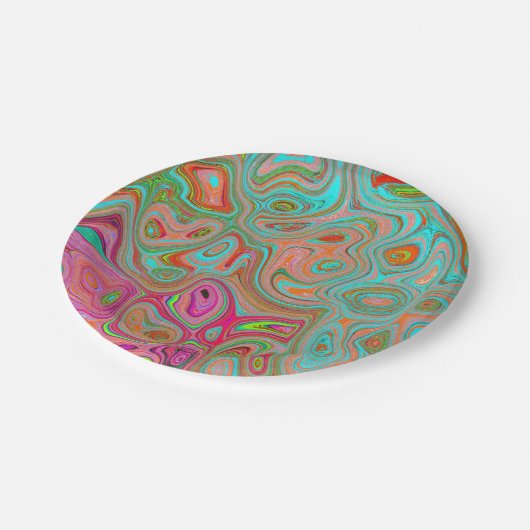 Trippy Retro Orange und Aqua Groovy Abstrakte Kuns Pappteller (Schrägansicht)