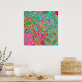 Trippy Retro Orange und Aqua Groovy Abstrakte Kuns Poster (Küche)