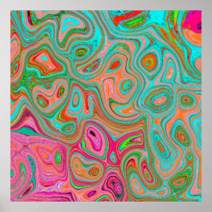 Trippy Retro Orange und Aqua Groovy Abstrakte Kuns Poster