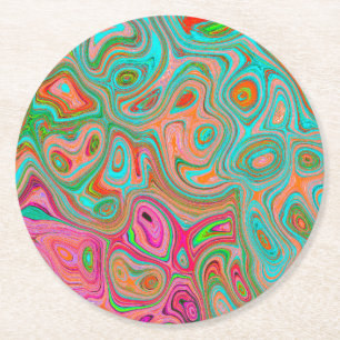 Trippy Retro Orange und Aqua Groovy Abstrakte Kuns Runder Pappuntersetzer