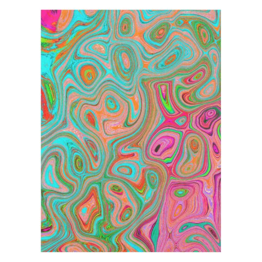 Trippy Retro Orange und Aqua Groovy Abstrakte Kuns Tischdecke (Vorderseite)