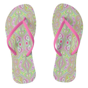 Trippy Retro Pink und Lime Green Abstraktes Muster Badesandalen
