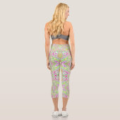 Trippy Retro Pink und Lime Green Abstraktes Muster Capri Leggings (Rückseite)