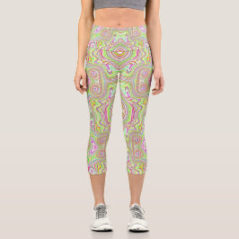 Trippy Retro Pink und Lime Green Abstraktes Muster Capri Leggings