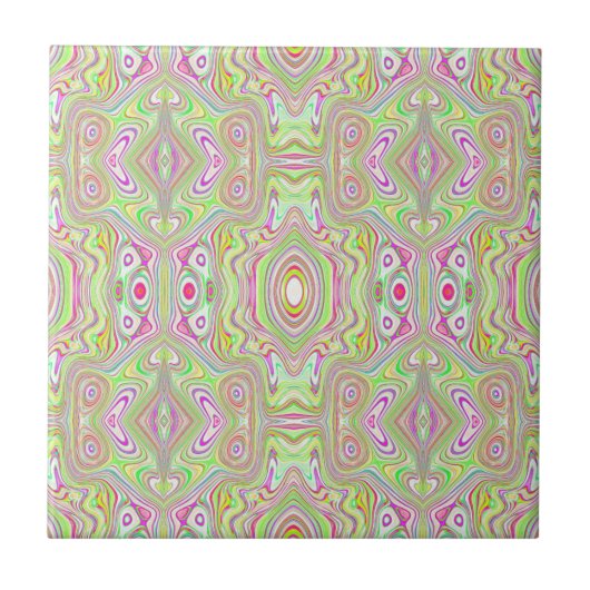 Trippy Retro Pink und Lime Green Abstraktes Muster Fliese (Vorderseite)
