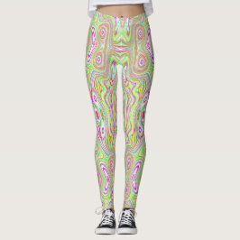Trippy Retro Pink und Lime Green Abstraktes Muster Leggings