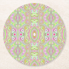 Trippy Retro Pink und Lime Green Abstraktes Muster Runder Pappuntersetzer