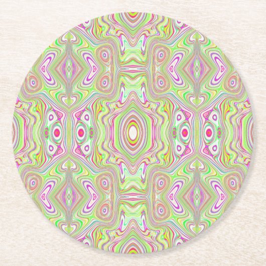Trippy Retro Pink und Lime Green Abstraktes Muster Runder Pappuntersetzer (Vorderseite)