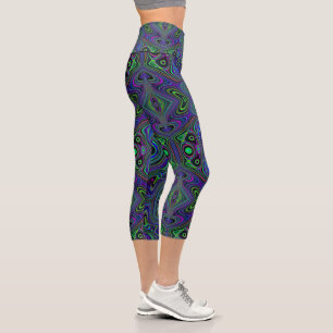 Trippy Retro Royal Blue und Lime Green Abstrakt Capri Leggings