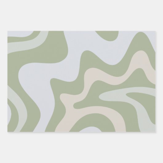 Trippy Retro Sage Green Wirbel Abstraktes Muster Geschenkpapier Set (Vorderseite)