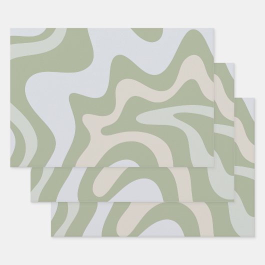 Trippy Retro Sage Green Wirbel Abstraktes Muster Geschenkpapier Set (Set)