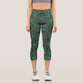 Trippy Retro Schwarz und Lime Green Abstraktes Mus Capri Leggings (Vorderseite)