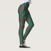 Trippy Retro Schwarz und Lime Green Abstraktes Mus Leggings (Rechts)