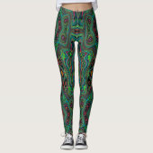 Trippy Retro Schwarz und Lime Green Abstraktes Mus Leggings (Vorderseite)