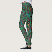 Trippy Retro Schwarz und Lime Green Abstraktes Mus Leggings (Links)
