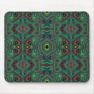 Trippy Retro Schwarz und Lime Green Abstraktes Mus Mousepad