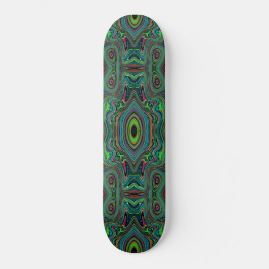Trippy Retro Schwarz und Lime Green Abstraktes Mus Skateboard (Vorderseite)