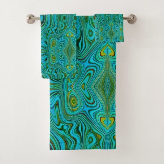 Trippy Retro Türkis Chartreuse Abstraktes Muster Badhandtuch Set (Insitu)