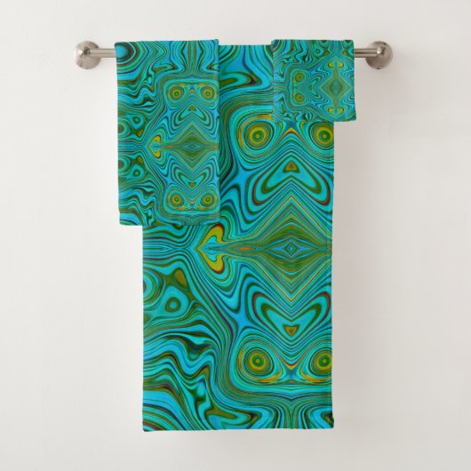 Trippy Retro Türkis Chartreuse Abstraktes Muster Badhandtuch Set (Insitu)
