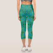 Trippy Retro Türkis Chartreuse Abstraktes Muster Capri Leggings (Rückseite)
