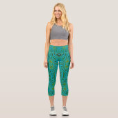 Trippy Retro Türkis Chartreuse Abstraktes Muster Capri Leggings (Vorderseite)