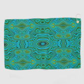 Trippy Retro Türkis Chartreuse Abstraktes Muster Golfhandtuch (Horizontal)