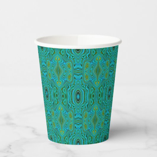 Trippy Retro Türkis Chartreuse Abstraktes Muster Pappbecher (Links)