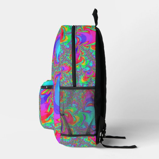 Trippy Retro Vibranntes Neon Rainbow Fraktal Art Bedruckter Rucksack (Rechts)
